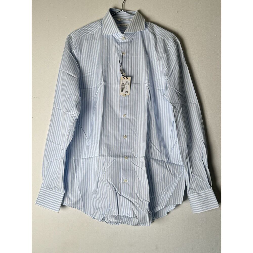 Suitsupply Mens Size 16 1/2 Tailored Fit Twill Pinstripe Light Blue $179
